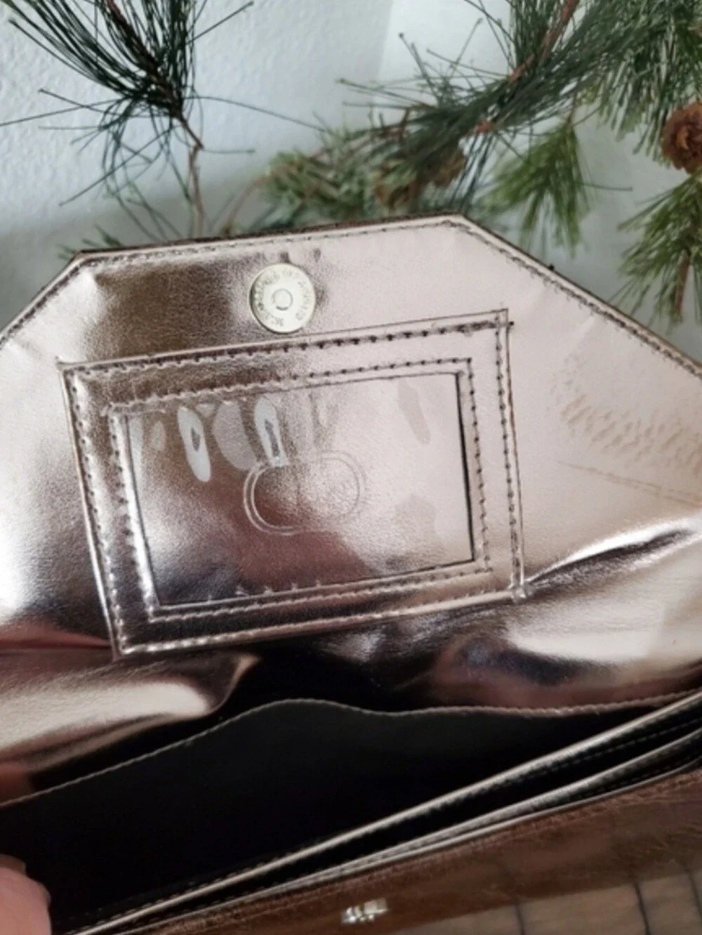 Bronze Envelope Wallet Clutch Crinkle Foil Fall Autumn Evening Bag